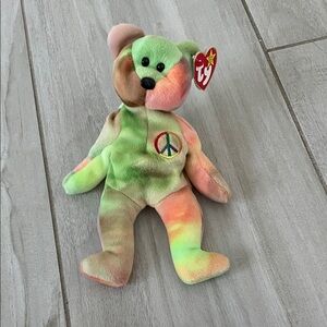 Ty Tie-Dye Peace Bear - Pastel Green, Pink, Peach